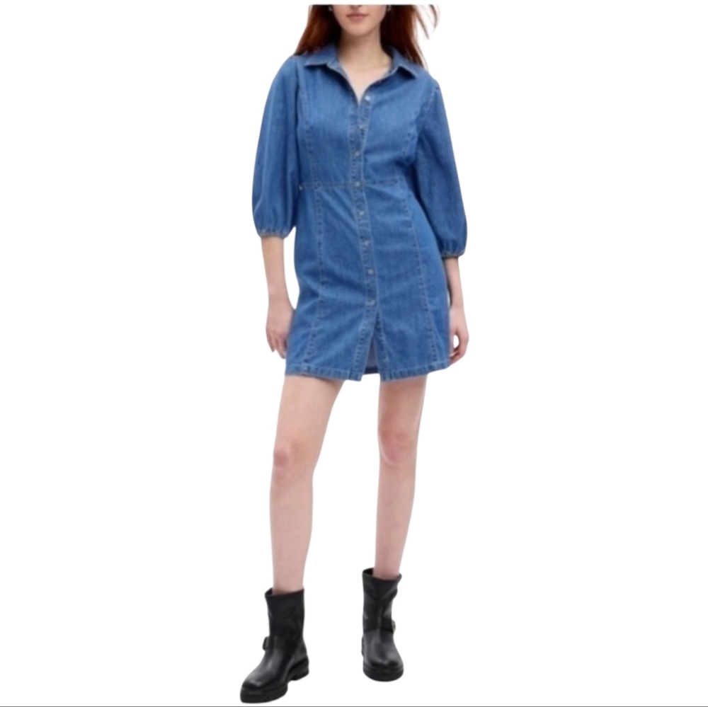 GAP Organic Cotton Blue Denim Button-Up Dress